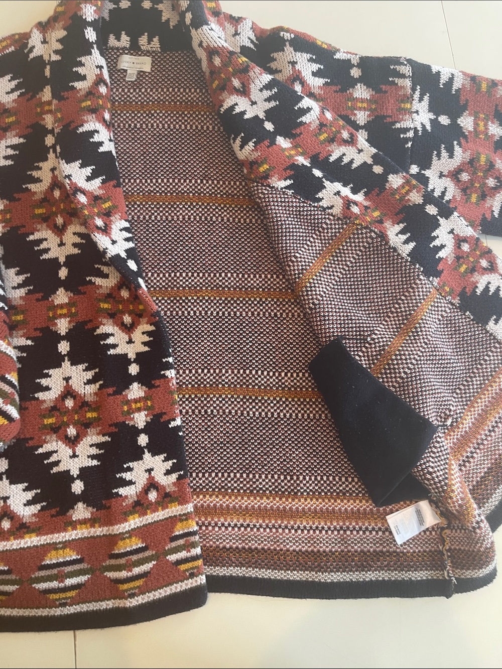 Lucky Brand Black & Rust Patterned Shawl Collar Cardigan (Oversized/Comfy) View 6